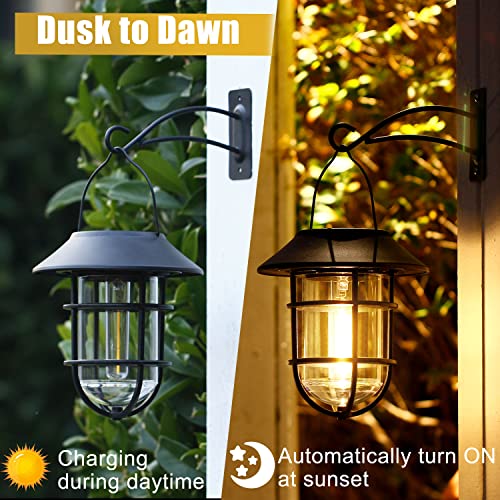 Icerona Solar Lantern Hanging Solar Lights, Metal Waterproof Solar Lights Outdoor with Hooks, 2 Pack Garden Lights Outdoor Decorative for Patio Porch Yard Fence