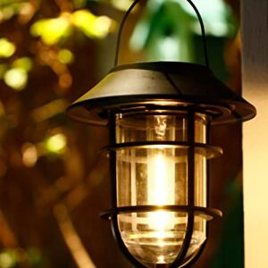 Icerona Solar Lantern Hanging Solar Lights, Metal Waterproof Solar Lights Outdoor with Hooks, 2 Pack Garden Lights Outdoor Decorative for Patio Porch Yard Fence