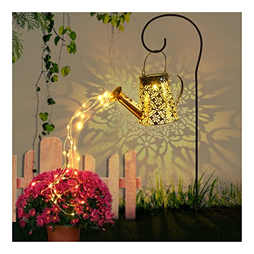 FEELIGHT Solar Lights Outdoor Garden Decorative, Small Watering Can Hanging Kettle Lantern Light Retro Waterproof Copper Solar Twinkle Lights for Backyard Table Patio Yard Pathway Walkway Decor (A)