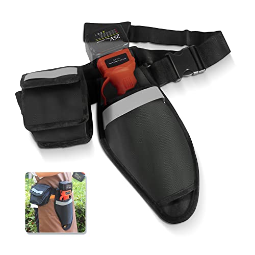 T TOVIA Heavy Duty Gardening Tool Belt for Electric Pruner and Mini Chainsaw with Battery Pocket Tool Pouch, Adjustable Nylon Belt Construction Tool Belt Carpenter Belt Tool Holder