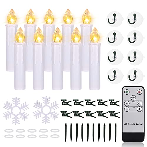 FREEPOWER 10PCS Christmas LED Taper Flameless Candle with Remote Timer,Battery Operated Window Candle Lights with Clips/Suction Cups for Christmas Tree Garden Party Decor…