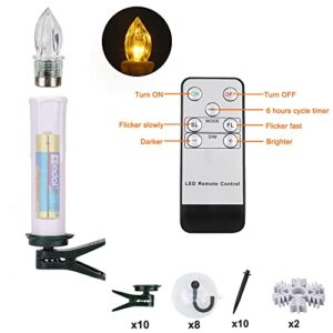 FREEPOWER 10PCS Christmas LED Taper Flameless Candle with Remote Timer,Battery Operated Window Candle Lights with Clips/Suction Cups for Christmas Tree Garden Party Decor…