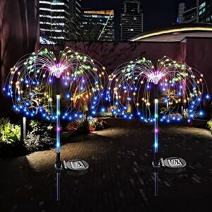 nmm solar fireworks lights outdoor waterproof, 2 pack 120 led solar garden lights, 2 lighting modes 40 copper wires string diy light for garden, patio, yard, party wedding decorative (colorful)