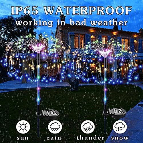 NMM Solar Fireworks Lights Outdoor Waterproof, 2 Pack 120 LED Solar Garden Lights, 2 Lighting Modes 40 Copper Wires String DIY Light for Garden, Patio, Yard, Party Wedding Decorative (Colorful)
