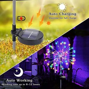 NMM Solar Fireworks Lights Outdoor Waterproof, 2 Pack 120 LED Solar Garden Lights, 2 Lighting Modes 40 Copper Wires String DIY Light for Garden, Patio, Yard, Party Wedding Decorative (Colorful)