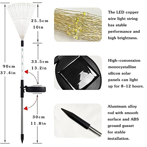 NMM Solar Fireworks Lights Outdoor Waterproof, 2 Pack 120 LED Solar Garden Lights, 2 Lighting Modes 40 Copper Wires String DIY Light for Garden, Patio, Yard, Party Wedding Decorative (Colorful)