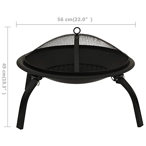 2-in-1 Fire Pit and BBQ,22" Wood Burning Firepit,Three-Legged Folding Steel Brazier,Outdoor Stove Bowl with Spark Screen Cover,Cooking Grid and Fire Poker, for Outside Camping Patio Garden-Black2