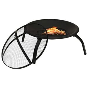 2-in-1 Fire Pit and BBQ,22" Wood Burning Firepit,Three-Legged Folding Steel Brazier,Outdoor Stove Bowl with Spark Screen Cover,Cooking Grid and Fire Poker, for Outside Camping Patio Garden-Black2