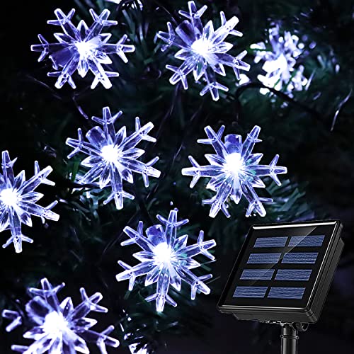 Ohwewant 30Ft 50LED Solar Christmas Lights Outdoor Waterproof, 8 Modes Solar Snowflake Lights Outdoor for Outdoor Christmas Decoration Wreath Garland Garden Yard Patio