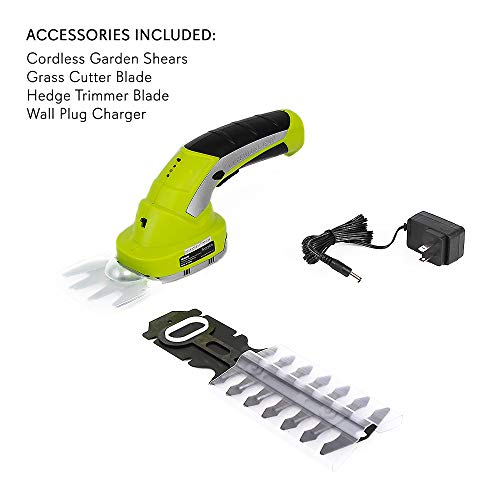 SereneLife PSLTLL1812 Cordless Handheld Shears-Electrical Hand Held Hedge Trimmer Weed Or Grass Clippers with 3.6V Rechargeable Battery, Metal Blades, for Lawn Yd Gardening Use, Yellow