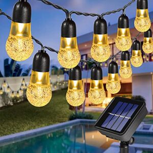 tcjj solar string lights outdoor, 30 led 21 feet crystal globe solar garden lights with 8 lighting modes, waterproof decorative solar powered patio hanging lights for yard porch wedding party