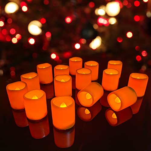 24 Pack Halloween Flameless LED Votive Candles Tea Lights Candles Battery Operated Flickering Orange Tealights for Wedding Valentine's Day Christmas Party Garden Decoration