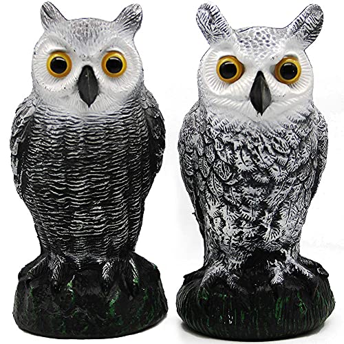 Hausse 2 Pack Fake Horned Owl | 10 Pack Reflective Pinwheels with Stakes