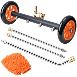 EVEAGE 2-in-1 Pressure Washer Undercarriage Cleaner Water Broom, 16" Surface Cleaner Power Washer Attachment with 4 Nozzles 3 Extension Rods and QC Pivot Coupler Extra Wash Mitt, 4000 PSI