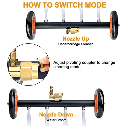 EVEAGE 2-in-1 Pressure Washer Undercarriage Cleaner Water Broom, 16" Surface Cleaner Power Washer Attachment with 4 Nozzles 3 Extension Rods and QC Pivot Coupler Extra Wash Mitt, 4000 PSI
