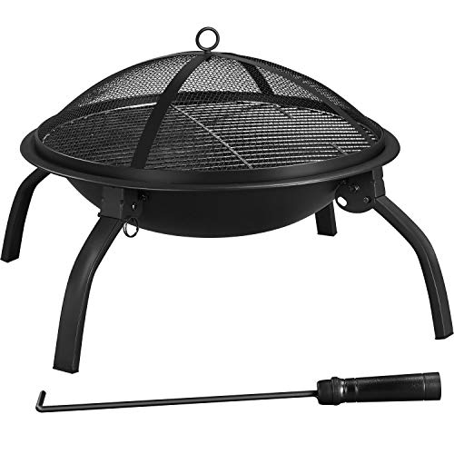 Topeakmart 22inch Fire Pit Outdoor Fireplace Foldable BBQ Firebowl with Carrying Bag Fire Poker for Camping Bonfire Picnic Backyard Garden