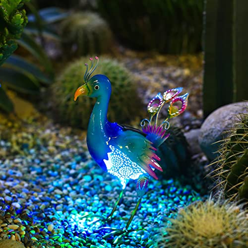 HSHD Solar Animal Lights Outdoor - Solar Power Figurine Waterproof Garden Decor with Metal Yard Art, Peacock Statue Light for Pathway Patio Backyard Decoration Lawn Ornaments(Peacock)