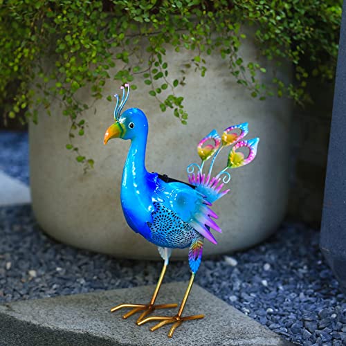 HSHD Solar Animal Lights Outdoor - Solar Power Figurine Waterproof Garden Decor with Metal Yard Art, Peacock Statue Light for Pathway Patio Backyard Decoration Lawn Ornaments(Peacock)