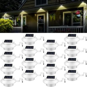 16 Pcs Solar Powered LED Gutter Lights 3 LED Deck Gutter Solar Lights Outdoor Waterproof LED Garden Yard Wall Lamp with Bracket for Fence Wall Stair Step Landscape Pathway, White Light and Warm Light