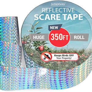 Premium Quality Bird Deterrent Reflective Scare Tape Ribbon 350 ft Long – Pest Control Dual-sided Repellent For Pigeons, Grackles, Woodpeckers, Geese, Herons, Blackbirds & More – Sturdy & Ultra Strong