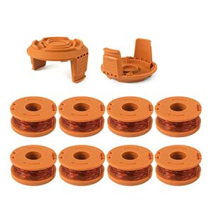 thten replacement trimmer spool line for worx wa0010 wg180 wg163 weed wacker spool with wa6531 gt spool cover 50006531 string trimmer refills 10ft 0.065″ 10 pack (8 spools, 2 trimmer cap)