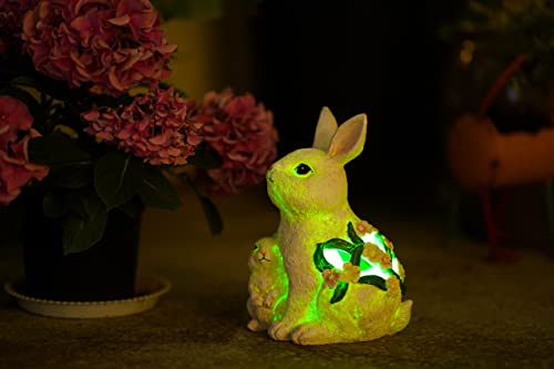 Solar Rabbit garden Decor rabbit Mother and Baby with Solar Color Changing LED Lights garden decoration Bunny Statue Easter Gifts Easter Bunny Decor Suitable for Patio Lawn Outdoor Decoration