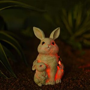 Solar Rabbit garden Decor rabbit Mother and Baby with Solar Color Changing LED Lights garden decoration Bunny Statue Easter Gifts Easter Bunny Decor Suitable for Patio Lawn Outdoor Decoration