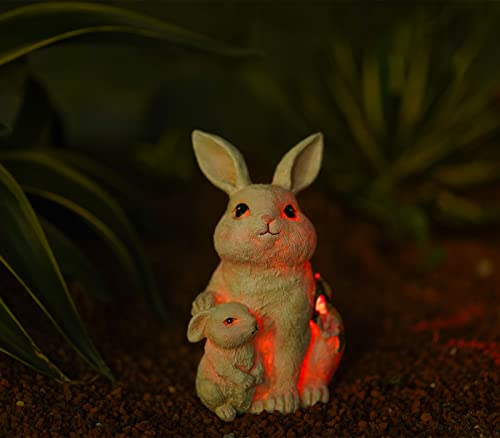 Solar Rabbit garden Decor rabbit Mother and Baby with Solar Color Changing LED Lights garden decoration Bunny Statue Easter Gifts Easter Bunny Decor Suitable for Patio Lawn Outdoor Decoration