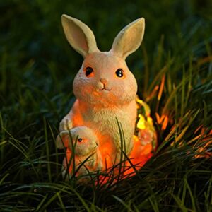 Solar Rabbit garden Decor rabbit Mother and Baby with Solar Color Changing LED Lights garden decoration Bunny Statue Easter Gifts Easter Bunny Decor Suitable for Patio Lawn Outdoor Decoration