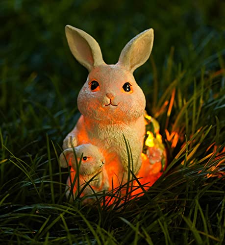 Solar Rabbit garden Decor rabbit Mother and Baby with Solar Color Changing LED Lights garden decoration Bunny Statue Easter Gifts Easter Bunny Decor Suitable for Patio Lawn Outdoor Decoration