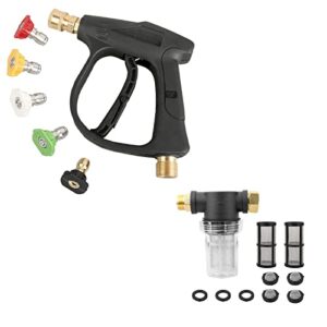 Sooprinse High Pressure Washer Gun,3000 PSI Max with 5 Color Quick Connect Nozzles, Garden Hose Inlet Filter for High Pressure Washer, Sediment Filter Attachment