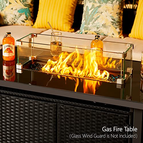 Topeakmart Fire Pit 43in Propane Fire Pit Table 50,000 BTU with Wicker Base, Extra Storage Space, Tempered Glass Tabletop, Fire Glass Beads and Protective Cover for Patio/Yard/Garden