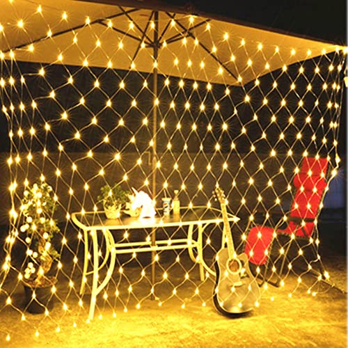 Christmas Net Lights Outdoor 9.8ft x 6.6ft 198 LED Mesh String Lights with Remote 8 Modes Plug in Warm White Fairy Net Lights for Garden Bushes Wedding Halloween Xmas Tree Decorations(Connectable)