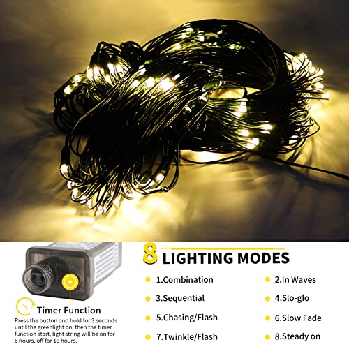 Christmas Net Lights Outdoor 9.8ft x 6.6ft 198 LED Mesh String Lights with Remote 8 Modes Plug in Warm White Fairy Net Lights for Garden Bushes Wedding Halloween Xmas Tree Decorations(Connectable)