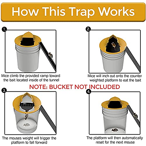 Mouse Trap Bucket, Auto-Reset Flip and Sliding Bucket Lid Mousetrap, Humanized Mousetrap, Mousetrap for Indoor Outdoor Garage Patio Coop, Compatible with 5 Gallon Buckets (2 Pack)