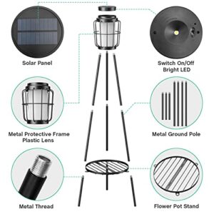 2 Pack Solar Lights Outdoor with Plant Stands, Solar Floor Lamp, Solar Powered Street Lights Metal Tripod Deck Lights for Garden Yard Pathway Driveway Porch