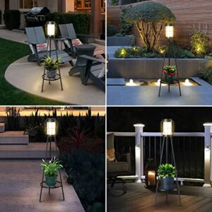 2 Pack Solar Lights Outdoor with Plant Stands, Solar Floor Lamp, Solar Powered Street Lights Metal Tripod Deck Lights for Garden Yard Pathway Driveway Porch