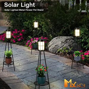 2 Pack Solar Lights Outdoor with Plant Stands, Solar Floor Lamp, Solar Powered Street Lights Metal Tripod Deck Lights for Garden Yard Pathway Driveway Porch