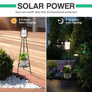 2 Pack Solar Lights Outdoor with Plant Stands, Solar Floor Lamp, Solar Powered Street Lights Metal Tripod Deck Lights for Garden Yard Pathway Driveway Porch