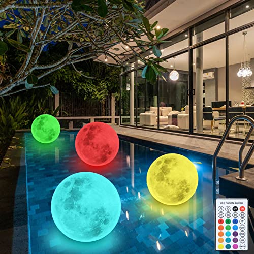 14'' Floating Pool Lights - 2 Pack Hangable Solar Moon Lights with Remote, Dimmable & Timer Inflatable Pool Lights that Float, Above Ground Glow Pool Balls for Pool, Party, Garden, Christmas Decor