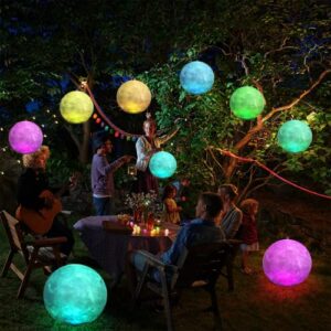 14'' Floating Pool Lights - 2 Pack Hangable Solar Moon Lights with Remote, Dimmable & Timer Inflatable Pool Lights that Float, Above Ground Glow Pool Balls for Pool, Party, Garden, Christmas Decor