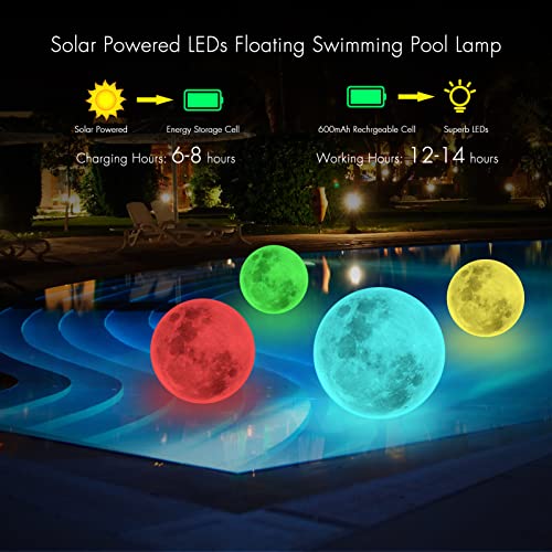 14'' Floating Pool Lights - 2 Pack Hangable Solar Moon Lights with Remote, Dimmable & Timer Inflatable Pool Lights that Float, Above Ground Glow Pool Balls for Pool, Party, Garden, Christmas Decor