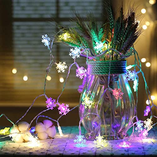 Led Snowflake Waterproof Indoor Snow Light Outdoor Lights 33FT 50 LED Lights for New Year Christmas Party Birthday Wedding Use in Living Room Bedroom Garden Roof Eaves Colorful