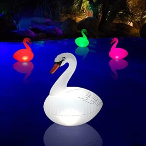 goallim swan floating pool lights – single, waterproof inflatable solar pool lights, outdoor led colorful changing swan pool light for beach, garden backyard, patio lawn, hot tub, christmas decoration