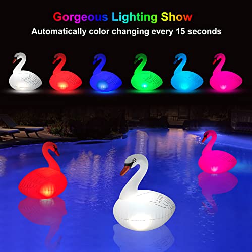 Goallim Swan Floating Pool Lights - Single, Waterproof Inflatable Solar Pool Lights, Outdoor LED Colorful Changing Swan Pool Light for Beach, Garden Backyard, Patio Lawn, Hot tub, Christmas Decoration