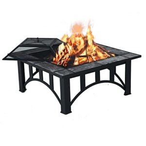 grand patio 33″ fire pits for outside square marble tile firepits includes steel fire poker and mesh lid, for garden,backyard,camping