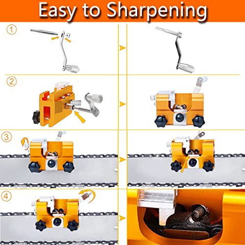 Chainsaw Sharpening Jig, Chain Saw Sharpener Tool with 3Pcs Tungsten Carbide Chainsaw Sharpener Bits, Hand-Crank Fast Chainsaw Chain Sharpening Jig Kit for 4"-22" Chain Saws, Lumberjack, Garden Worker