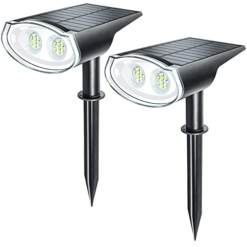 Solar Spot Lights Outdoor Waterproof IP68, Anxbbo 16 LED Solar Landscape Spotlights with 3 Light Modes, Dusk-to-Dawn Solar Powered Lights for Yard, Garden, Fence, Pathway - 2 Pack(Cool White)