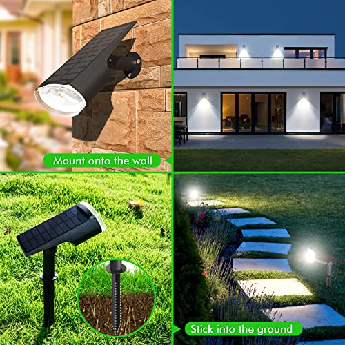 Solar Spot Lights Outdoor Waterproof IP68, Anxbbo 16 LED Solar Landscape Spotlights with 3 Light Modes, Dusk-to-Dawn Solar Powered Lights for Yard, Garden, Fence, Pathway - 2 Pack(Cool White)