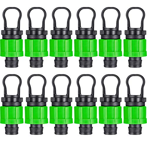 Hotop 12 Pieces Drip Irrigation Tubing End Cap Plug 1/2 Inch Universal End Cap Fitting, Compatible with 16-17mm Drip Tape Tubing Sprinkler System (Green)